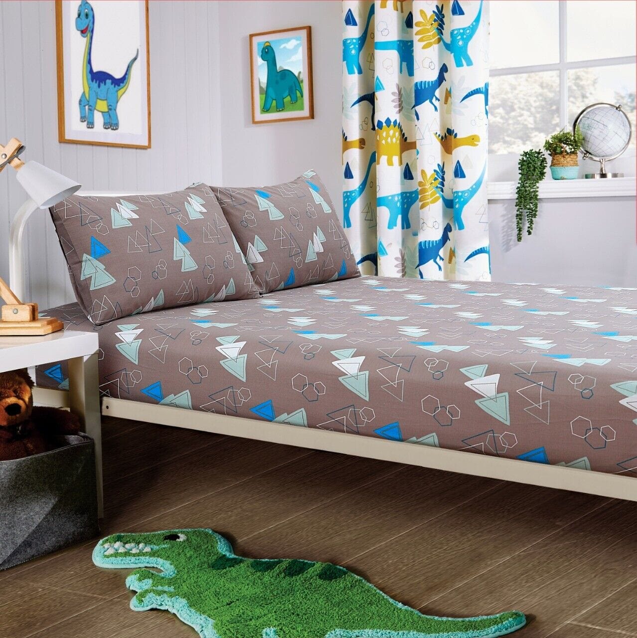 Dinosaur Kids Bedding Set Soft Cotton Blend Duvet Cover with Pillowcases & Optional Curtains for Boys and Girls Single and Double Sizes by OLIVIA ROCCO