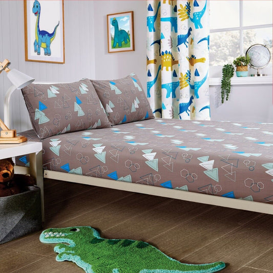 Dinosaur Kids Bedding Set Soft Cotton Blend Duvet Cover with Pillowcases & Optional Curtains for Boys and Girls Single and Double Sizes by OLIVIA ROCCO