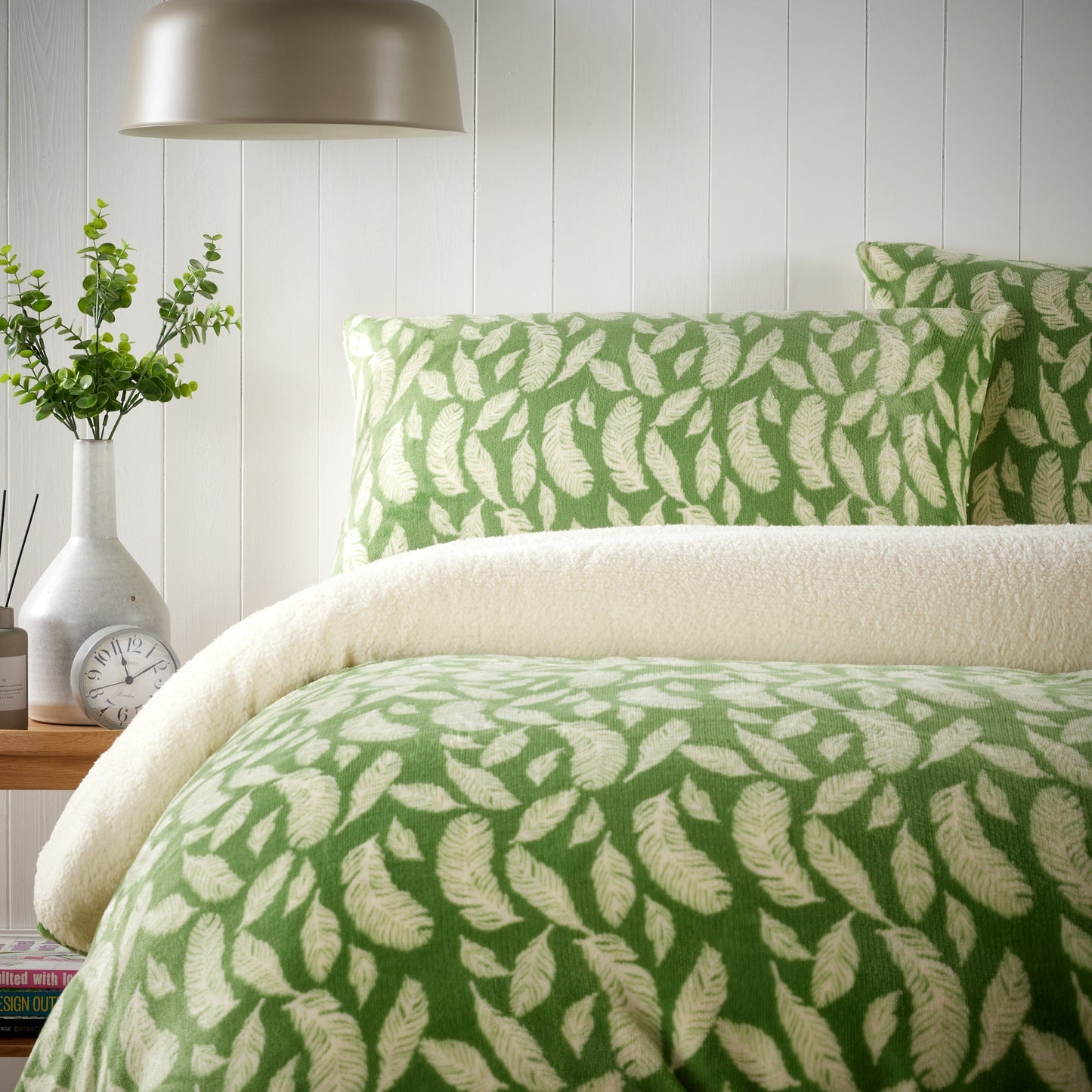 Floral Leaves Teddy Duvet Set Reversible Sherpa Fleece Super Soft Winter Bedding Single Double King Elegant Bedroom Decor by OLIVIA ROCCO