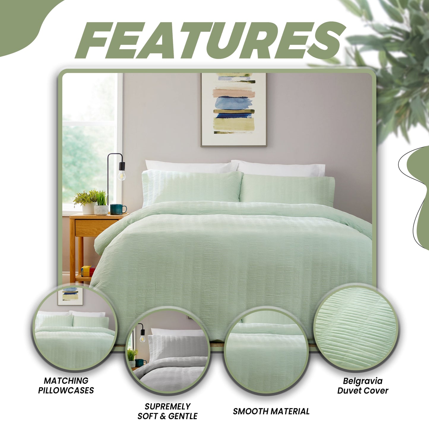 Belgravia Sage Green Microfibre Duvet Cover Set with Pillowcases Soft Easy Care Modern Quilt Bedding Bed Linen Set by OLIVIA ROCCO