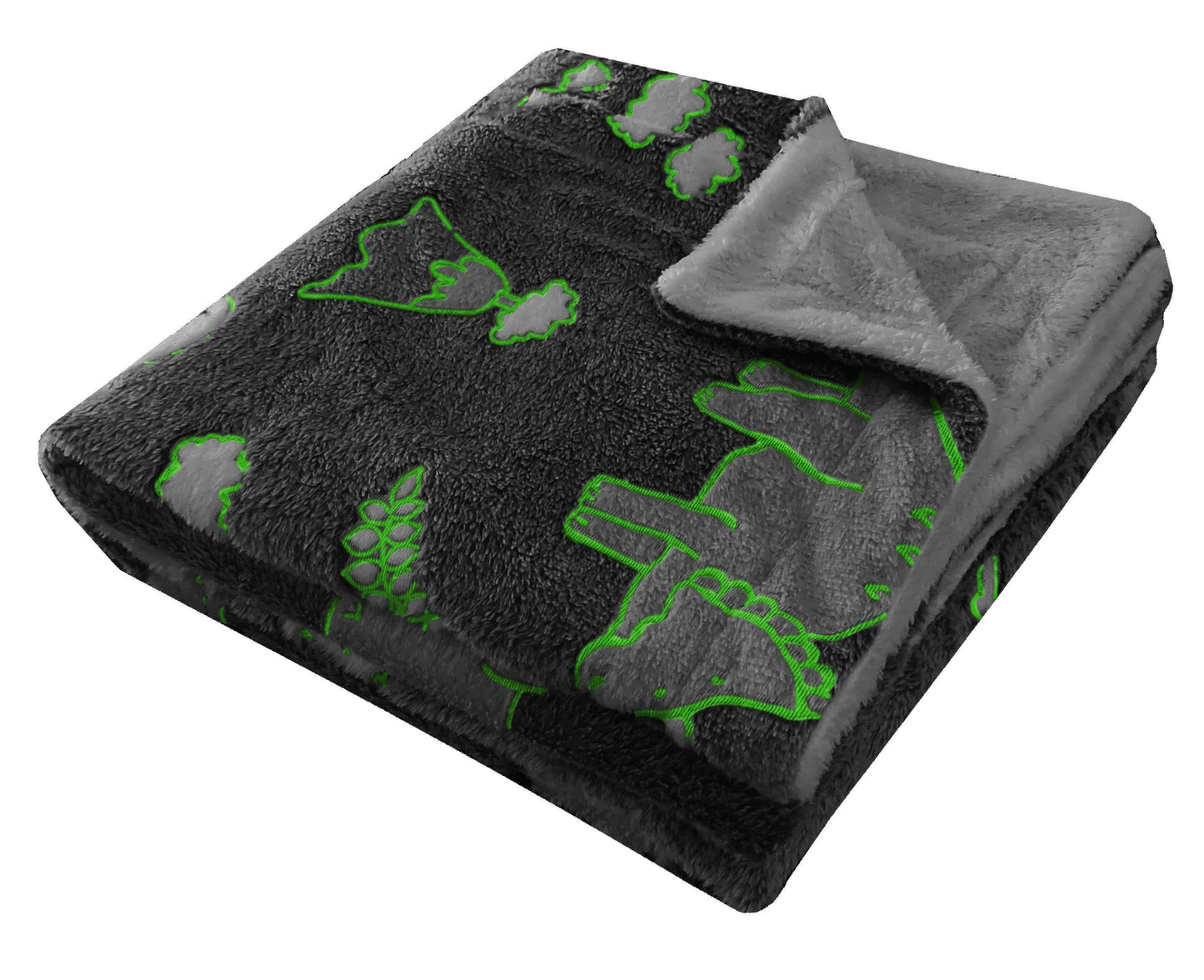 OLIVIA ROCCO Dinosaur Glow In The Dark Teddy Fleece Duvet Set With Bed Throw And Cushion