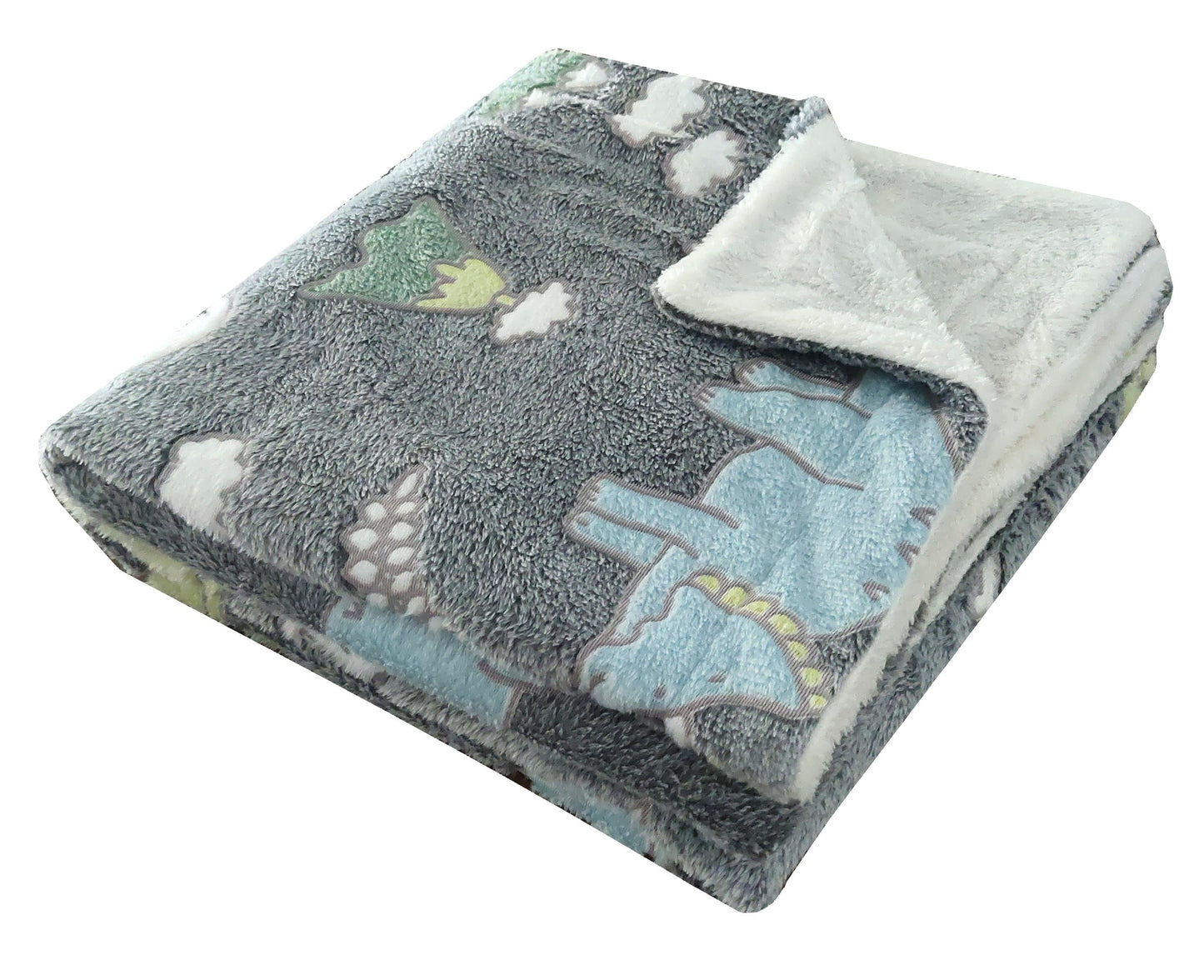 OLIVIA ROCCO Dinosaur Glow In The Dark Teddy Fleece Duvet Set With Bed Throw And Cushion