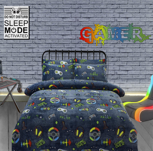Glow In The Dark Teddy Fleece Duvet Set for Kids Warm Cosy Bedding Perfect for Winter by OLIVIA ROCCO