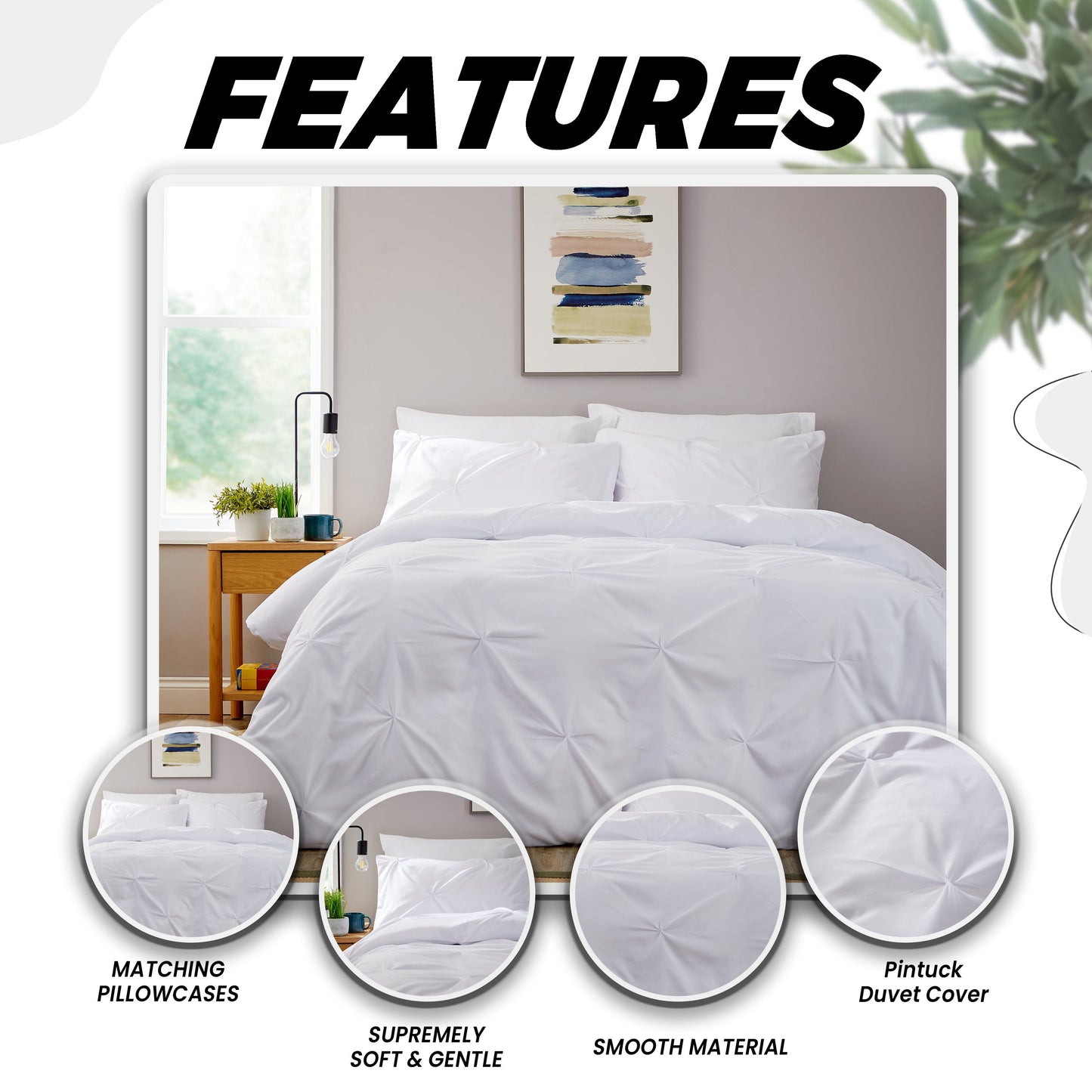 Pintuck White Microfibre Duvet Cover Set with Pillowcases Soft Breathable Easy Care Bedding Set Quilt Cover by OLIVIA ROCCO