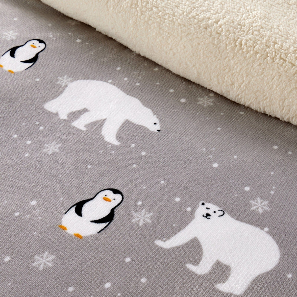 OLIVIA ROCCO Polar Bear And Penguin Teddy Fleece Duvet Set With Reversible Sherpa Fur