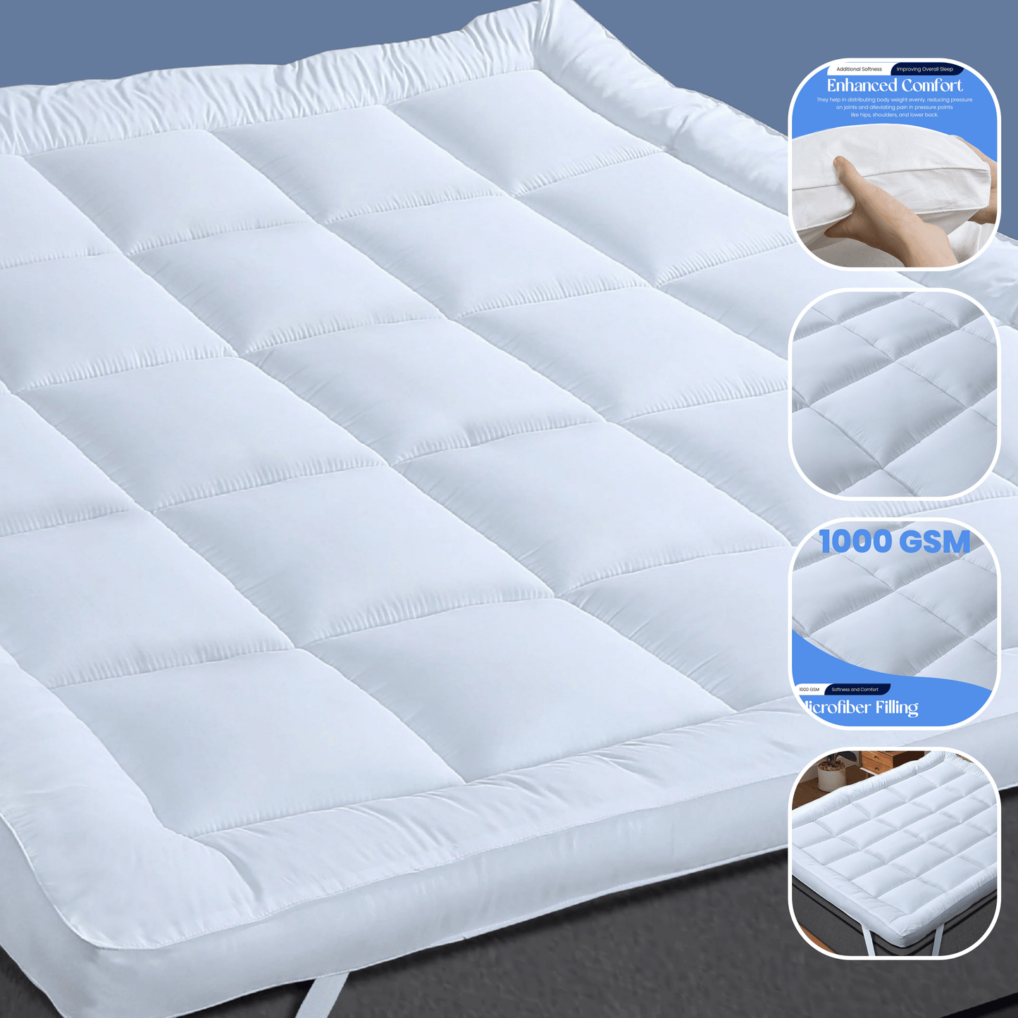 Microfibre Mattress Topper Heavy Fill Extra Deep Super Soft Anti-Allergy Bed Topper for Ultimate Comfort by OLIVIA ROCCO