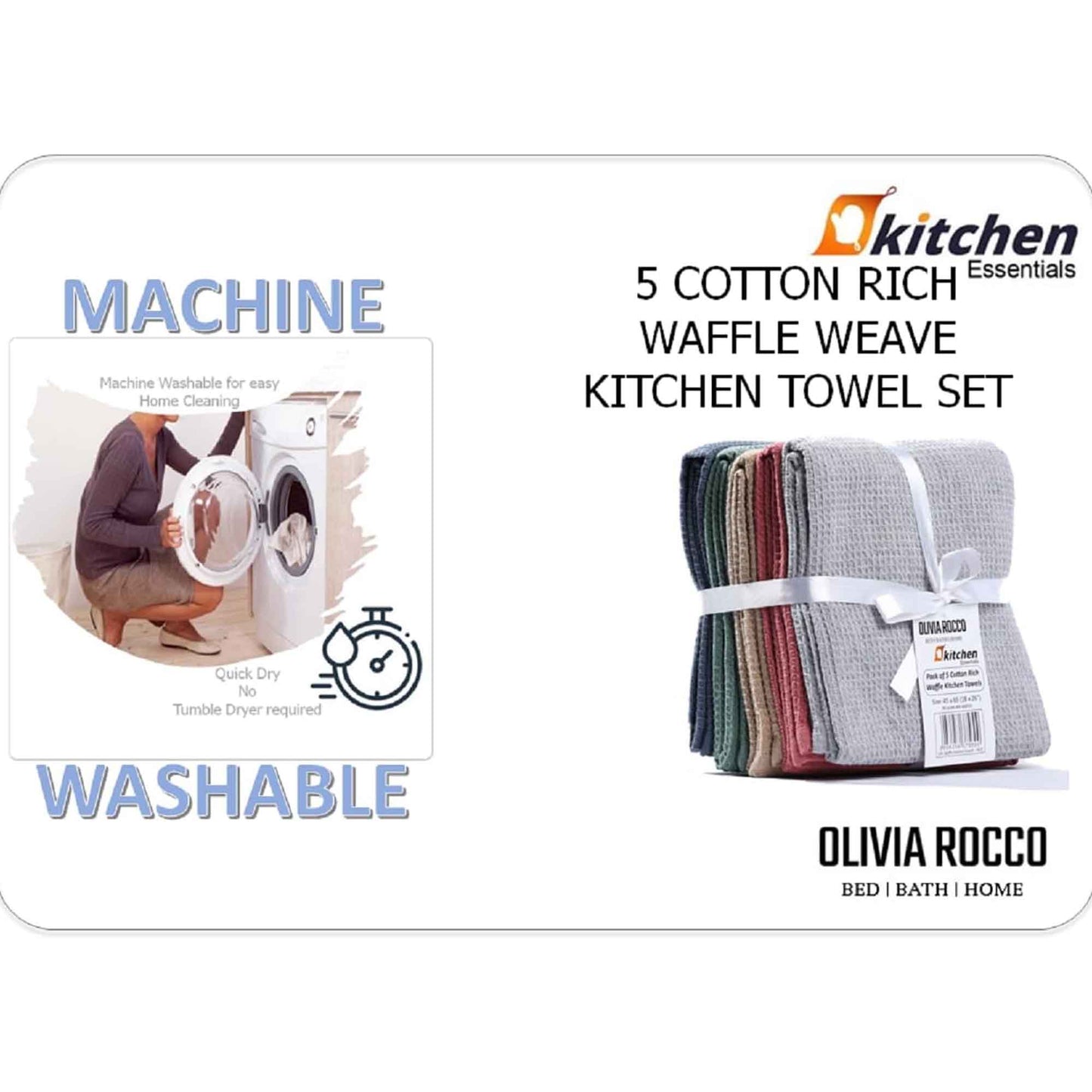 20 Pack Tea Towel Waffle Kitchen Tea Towels Cotton Absorbent Long Lasting Catering Bar Dish Towel Assorted by OLIVIA ROCCO