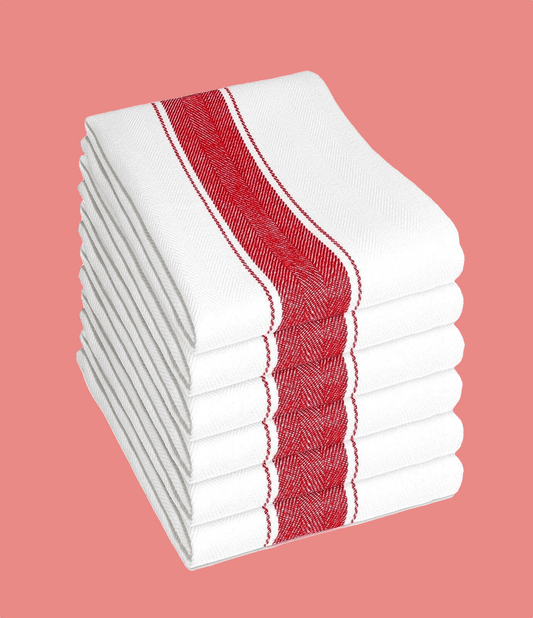 OLIVIA ROCCO Herringbone Tea Towels 100% Cotton Pack Of 6 50 By 75 Cm High Absorbency