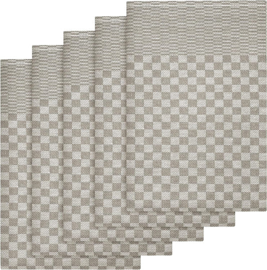Pack of 5 Large Super Absorbent 100 Percent Cotton Tea Towels Quick Dry Durable Check Pattern Dish Cloths for Kitchen Home and Professional Use by OLIVIA ROCCO
