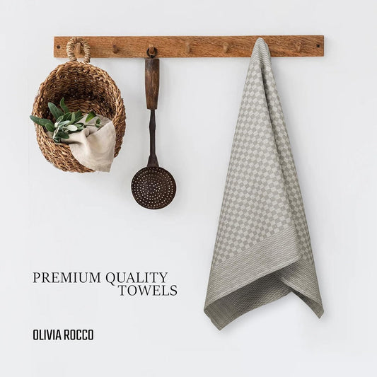 Pack of 5 Large Super Absorbent 100 Percent Cotton Tea Towels Quick Dry Durable Check Pattern Dish Cloths for Kitchen Home and Professional Use by OLIVIA ROCCO