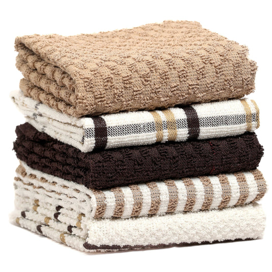 5 Pack Super Absorbent Check Quick Drying Cotton Terry Kitchen Tea Towels Durable Versatile Dish Towels for Home and Professional Use 45cm x 65cm by OLIVIA ROCCO