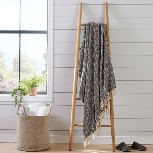 OLIVIA ROCCO Casablanca Check Design Recycled Cotton Throw Blanket With Tassels for Sofas and Beds