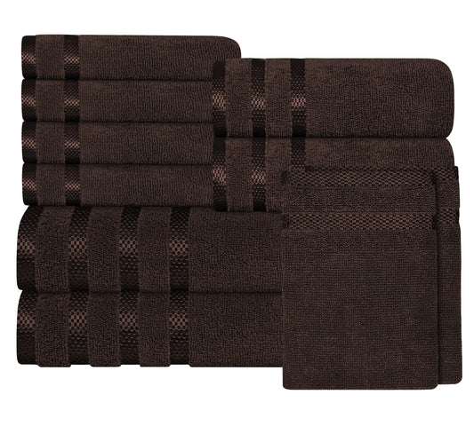 OLIVIA ROCCO Belmont Viscose Stripe Brown Towels 100% Cotton Hotel Quality Bath Towels