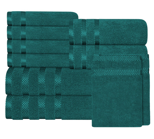 OLIVIA ROCCO Belmont Viscose Stripe Jade Green Towels 100% Cotton Hotel Quality Easy-Care Hotel-Quality Bathroom