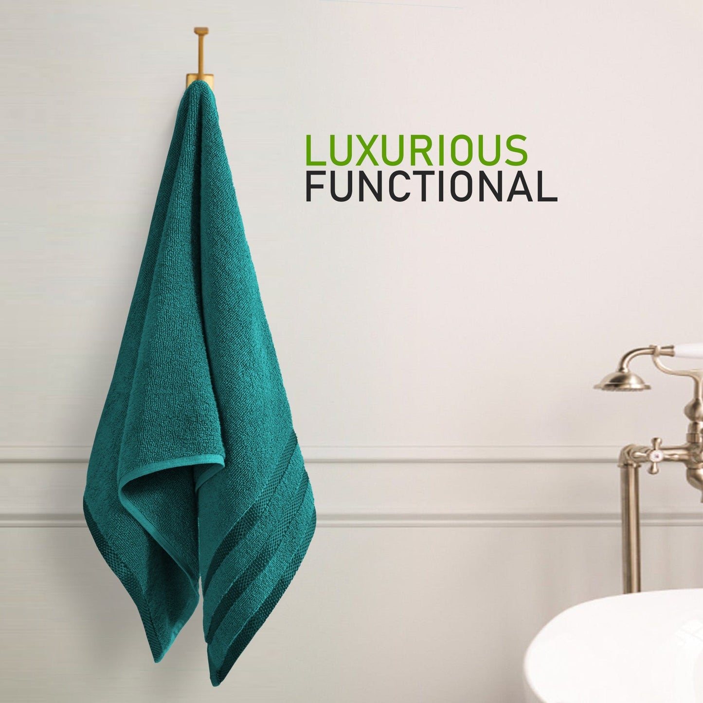 OLIVIA ROCCO Belmont Viscose Stripe Jade Green Towels 100% Cotton Hotel Quality Easy-Care Hotel-Quality Bathroom