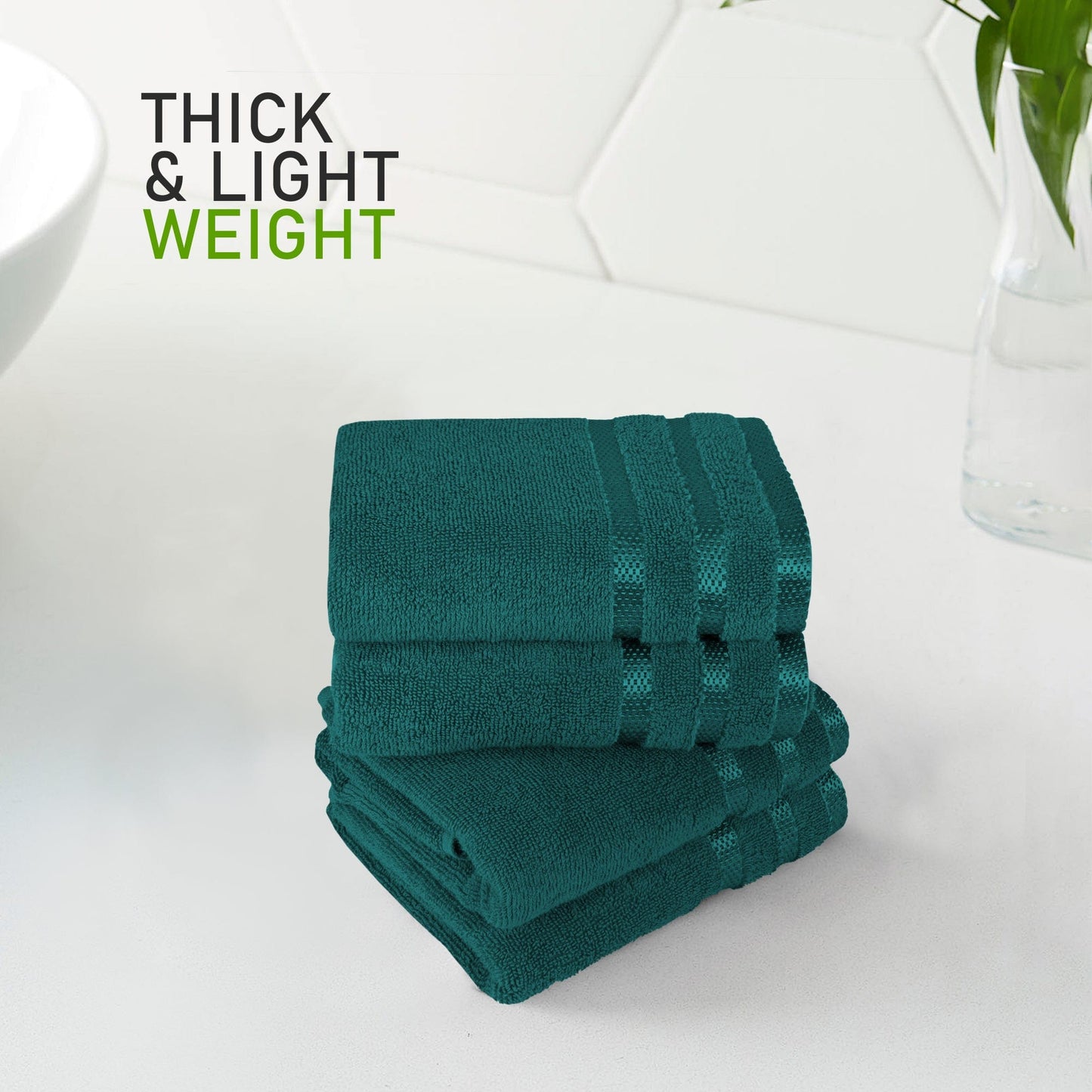OLIVIA ROCCO Belmont Viscose Stripe Jade Green Towels 100% Cotton Hotel Quality Easy-Care Hotel-Quality Bathroom