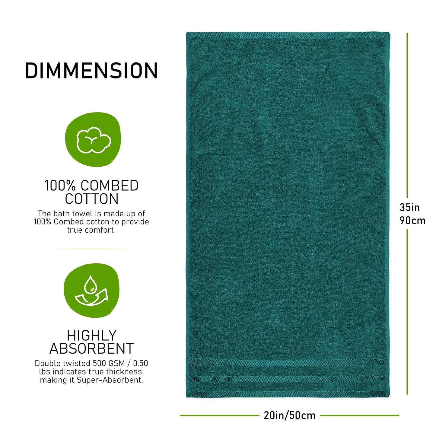 OLIVIA ROCCO Belmont Viscose Stripe Jade Green Towels 100% Cotton Hotel Quality Easy-Care Hotel-Quality Bathroom