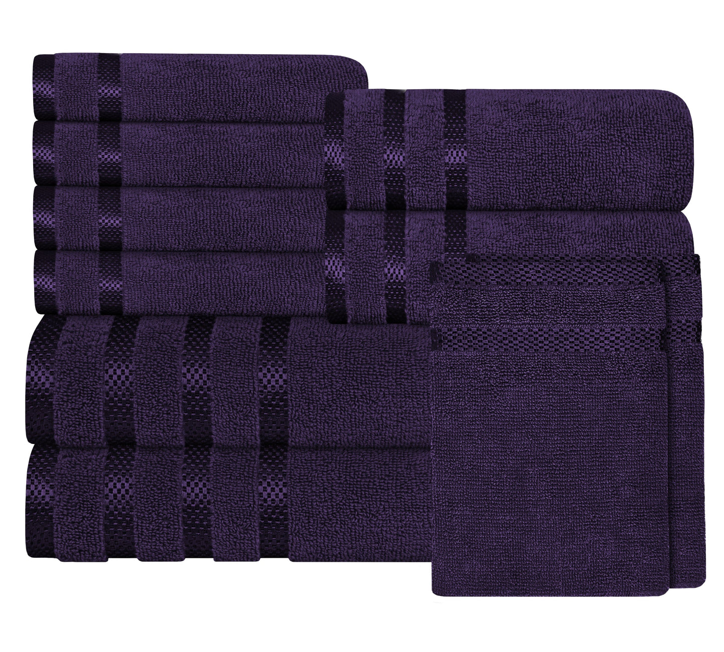 OLIVIA ROCCO Belmont Viscose Stripe Purple Towels 100% Cotton Hotel Quality Bath Towels