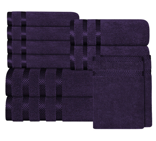 OLIVIA ROCCO Belmont Viscose Stripe Purple Towels 100% Cotton Hotel Quality Bath Towels