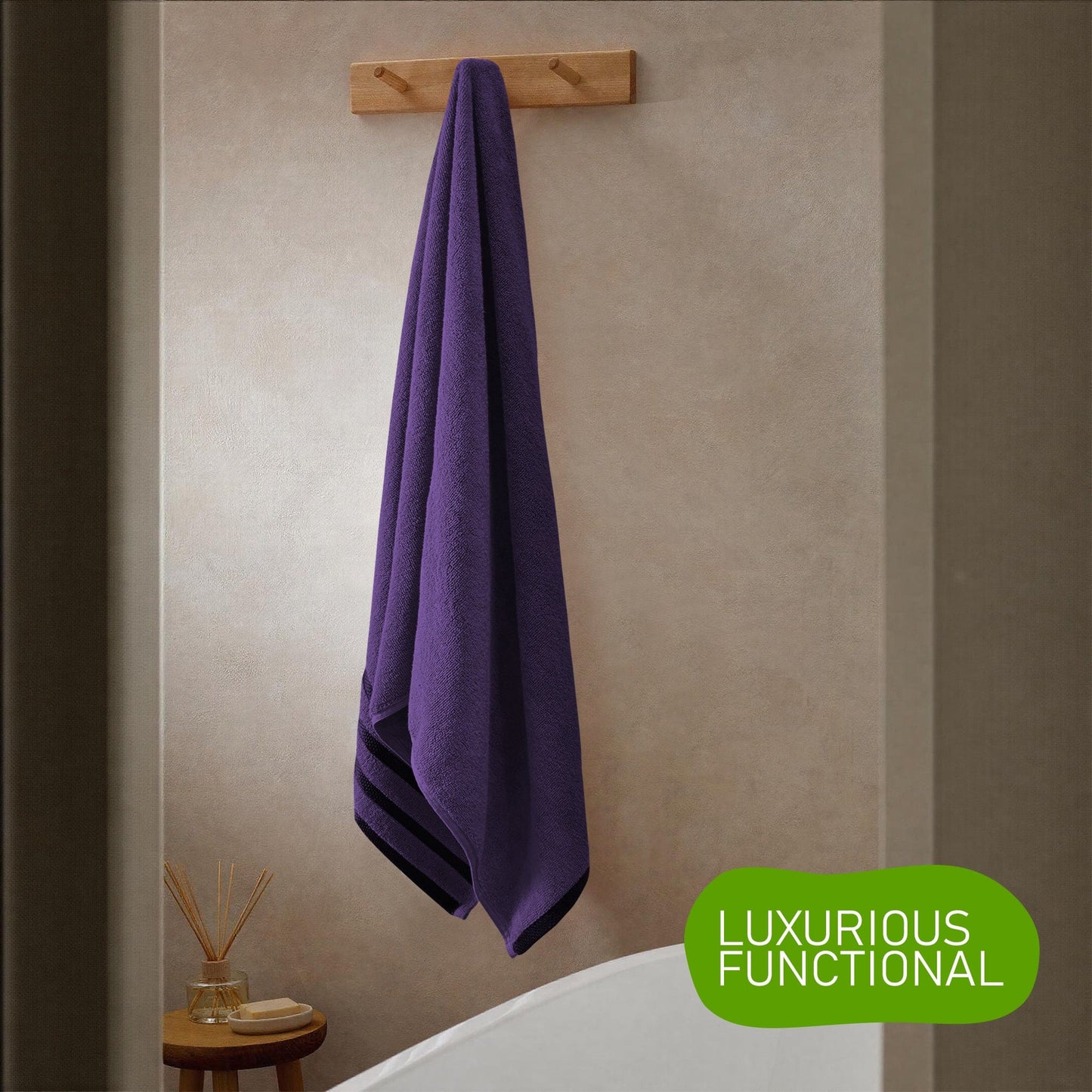 OLIVIA ROCCO Belmont Viscose Stripe Purple Towels 100% Cotton Hotel Quality Bath Towels
