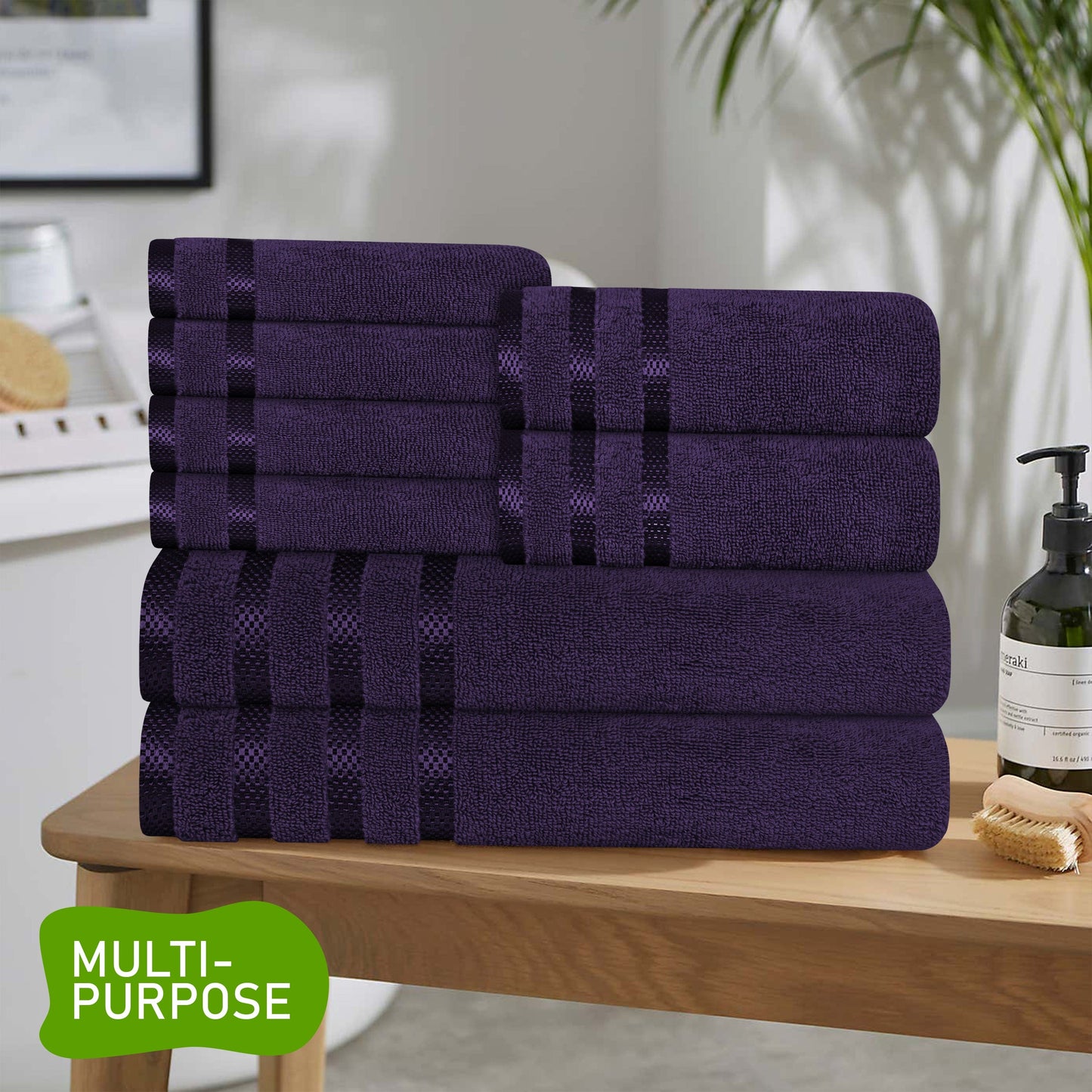 OLIVIA ROCCO Belmont Viscose Stripe Purple Towels 100% Cotton Hotel Quality Bath Towels