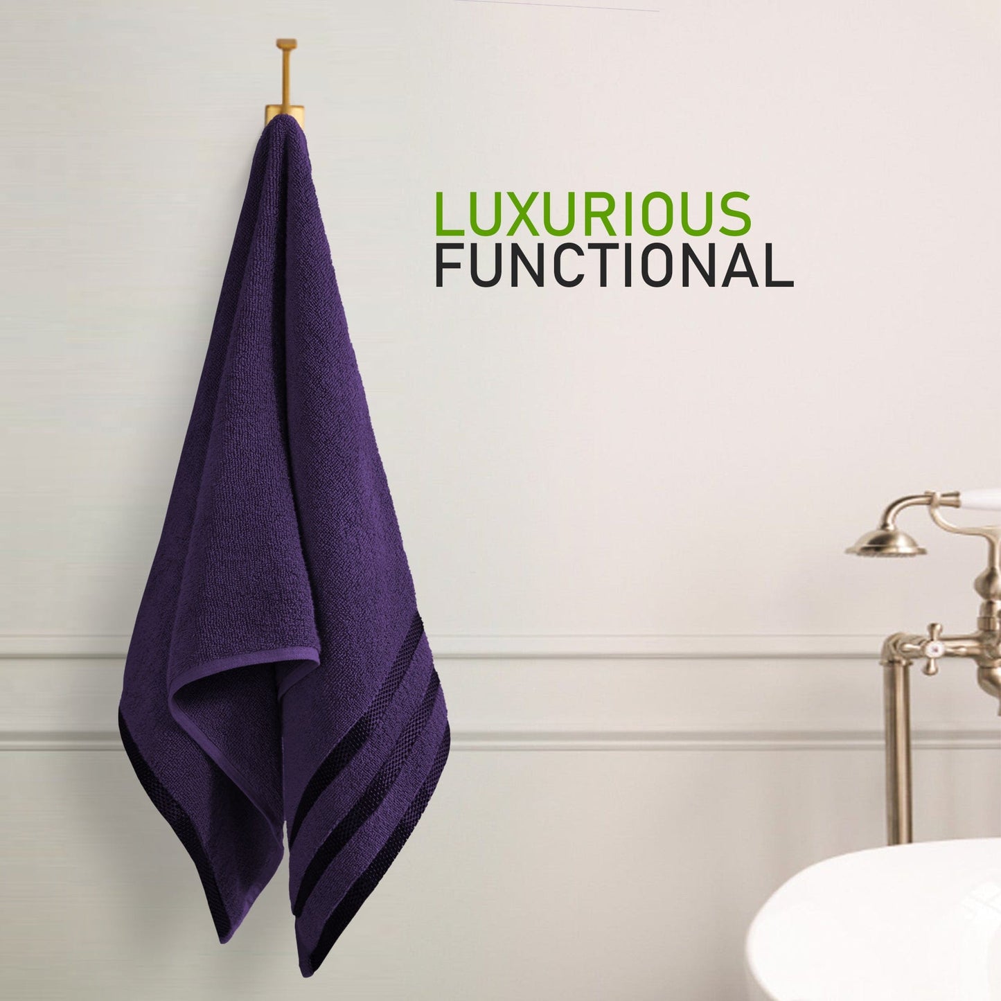 OLIVIA ROCCO Belmont Viscose Stripe Purple Towels 100% Cotton Hotel Quality Bath Towels