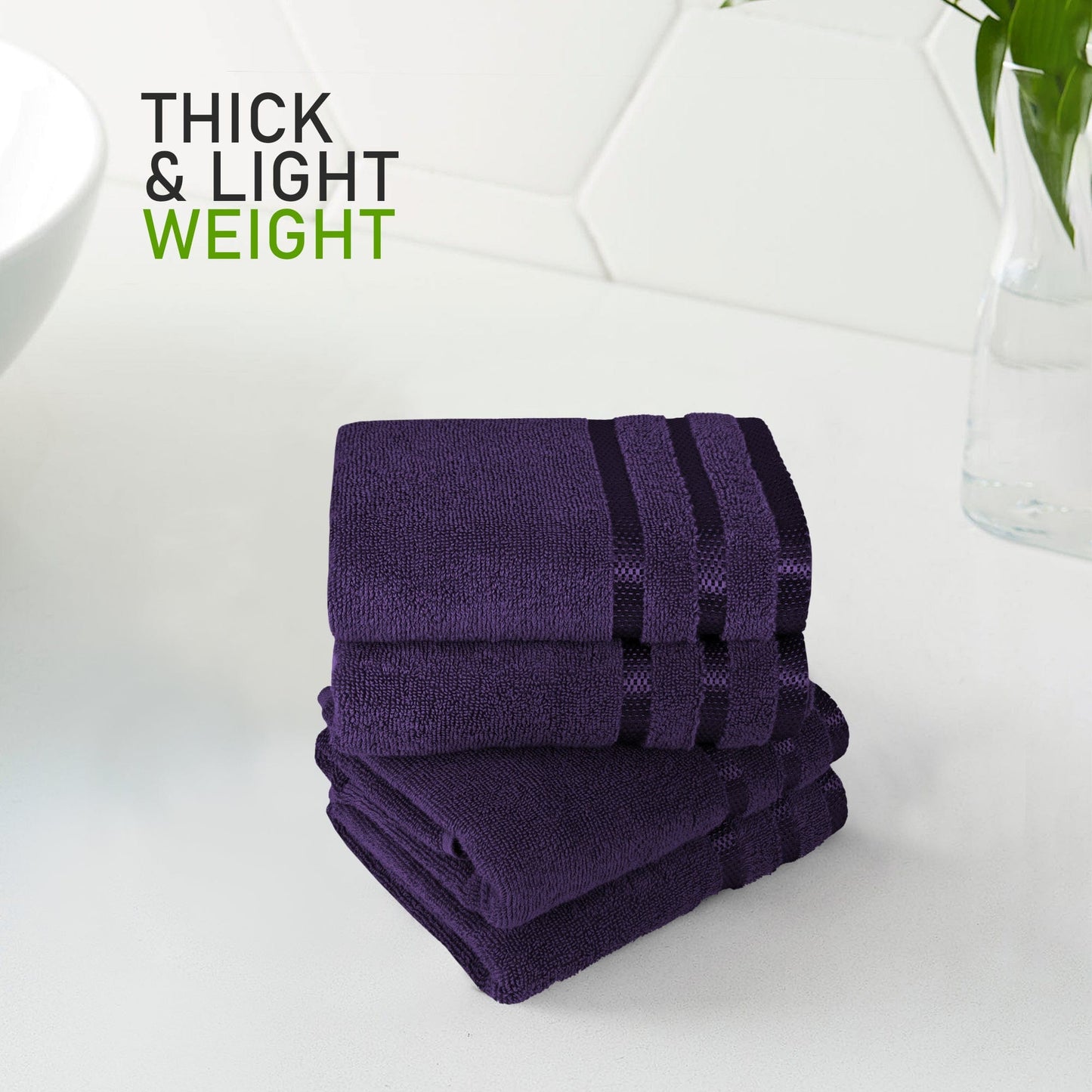 OLIVIA ROCCO Belmont Viscose Stripe Purple Towels 100% Cotton Hotel Quality Bath Towels