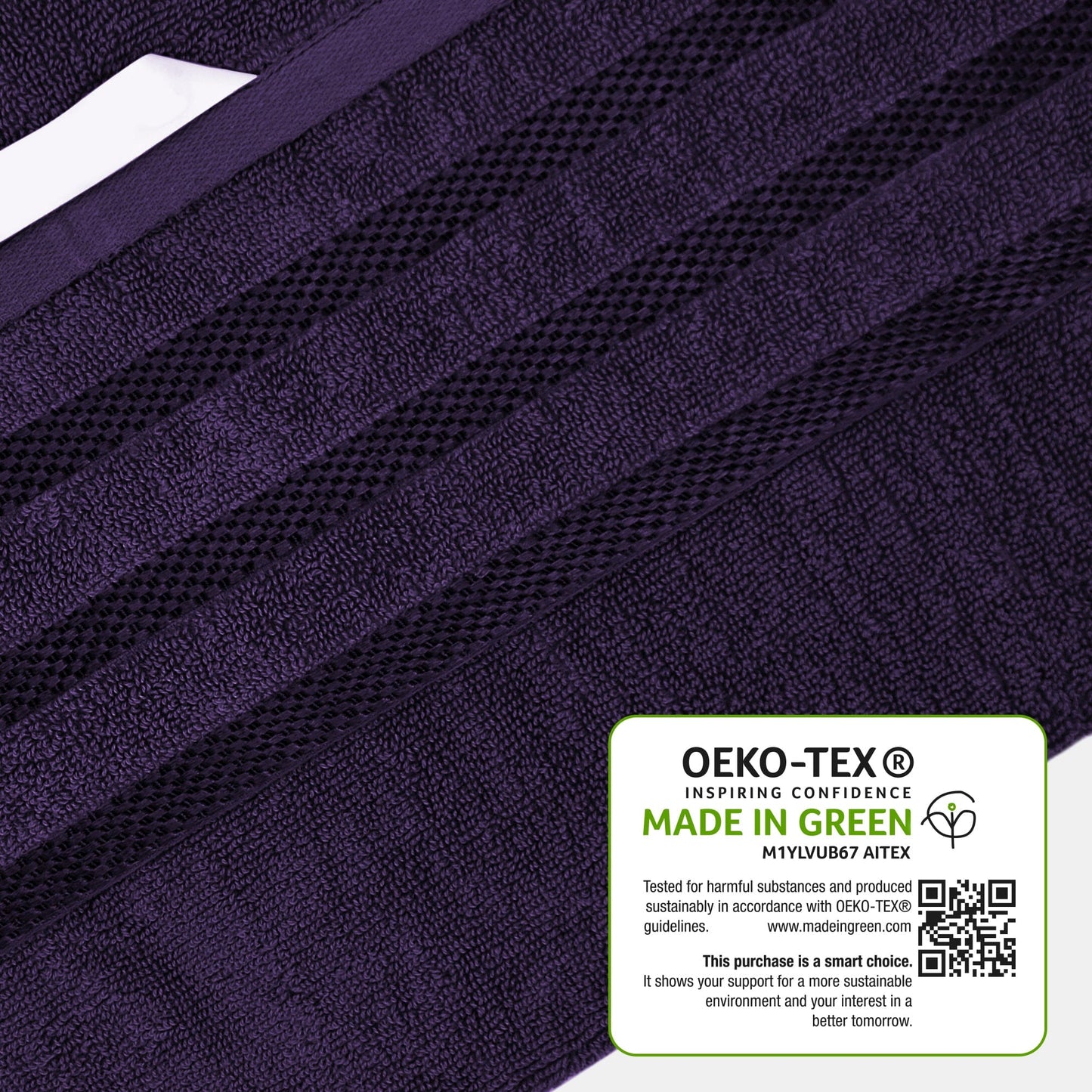 OLIVIA ROCCO Belmont Viscose Stripe Purple Towels 100% Cotton Hotel Quality Bath Towels