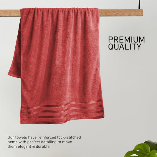 Belmont Viscose Stripe Red Towels 100% Cotton Hotel Quality Super Absorbent 10 Piece Bale Set, 4 Hand Towel & 12 Face Cloths by OLIVIA ROCCO