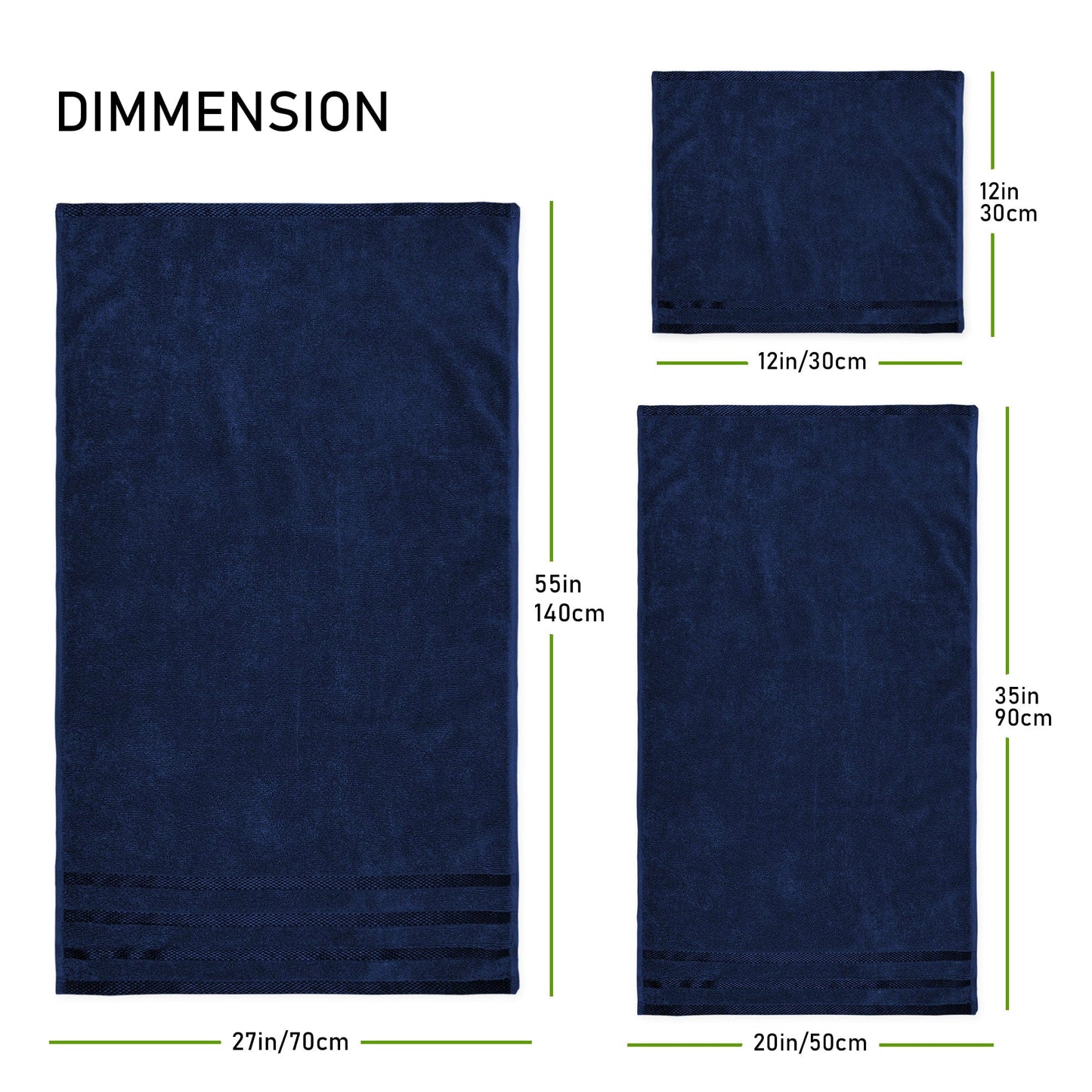 Belmont Viscose Stripe Royal Blue Towels 100% Cotton Hotel Quality Super Absorbent 10 Piece Bale Set, 4 Hand Towel & 12 Face Cloths by OLIVIA ROCCO