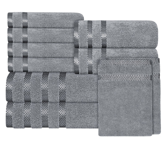 OLIVIA ROCCO Belmont Viscose Stripe Silver Towels 100% Cotton Quality Super Absorbent