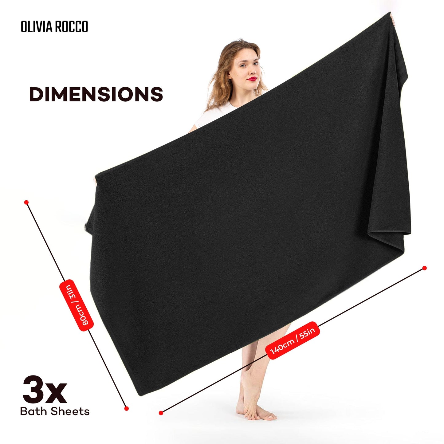 3 Pack Monaco Extra Large Bath Sheets Cotton 500GSM Highly Absorbent Towels Set for Home Gym Beach by OLIVIA ROCCO