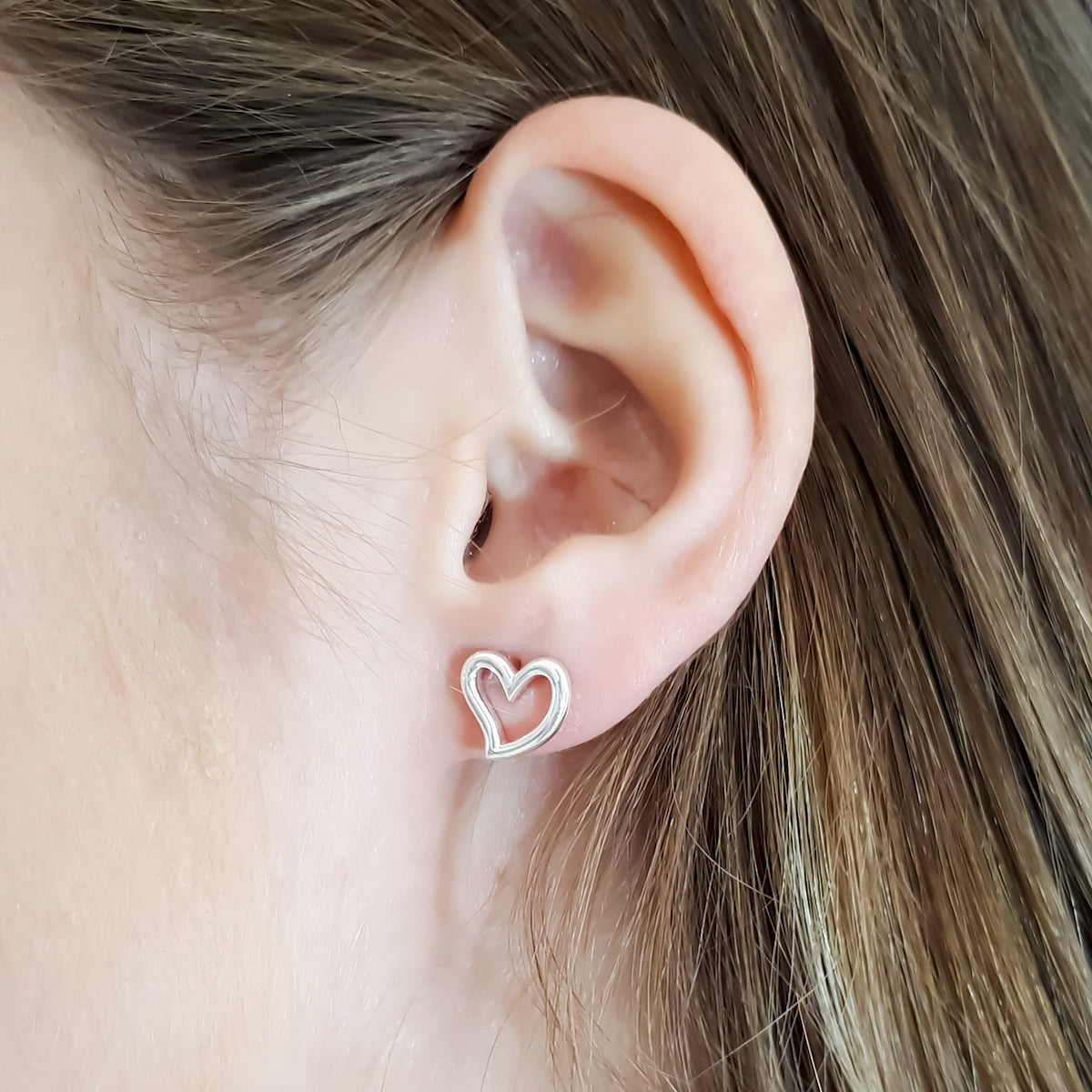Open Heart Silver Stud Earrings