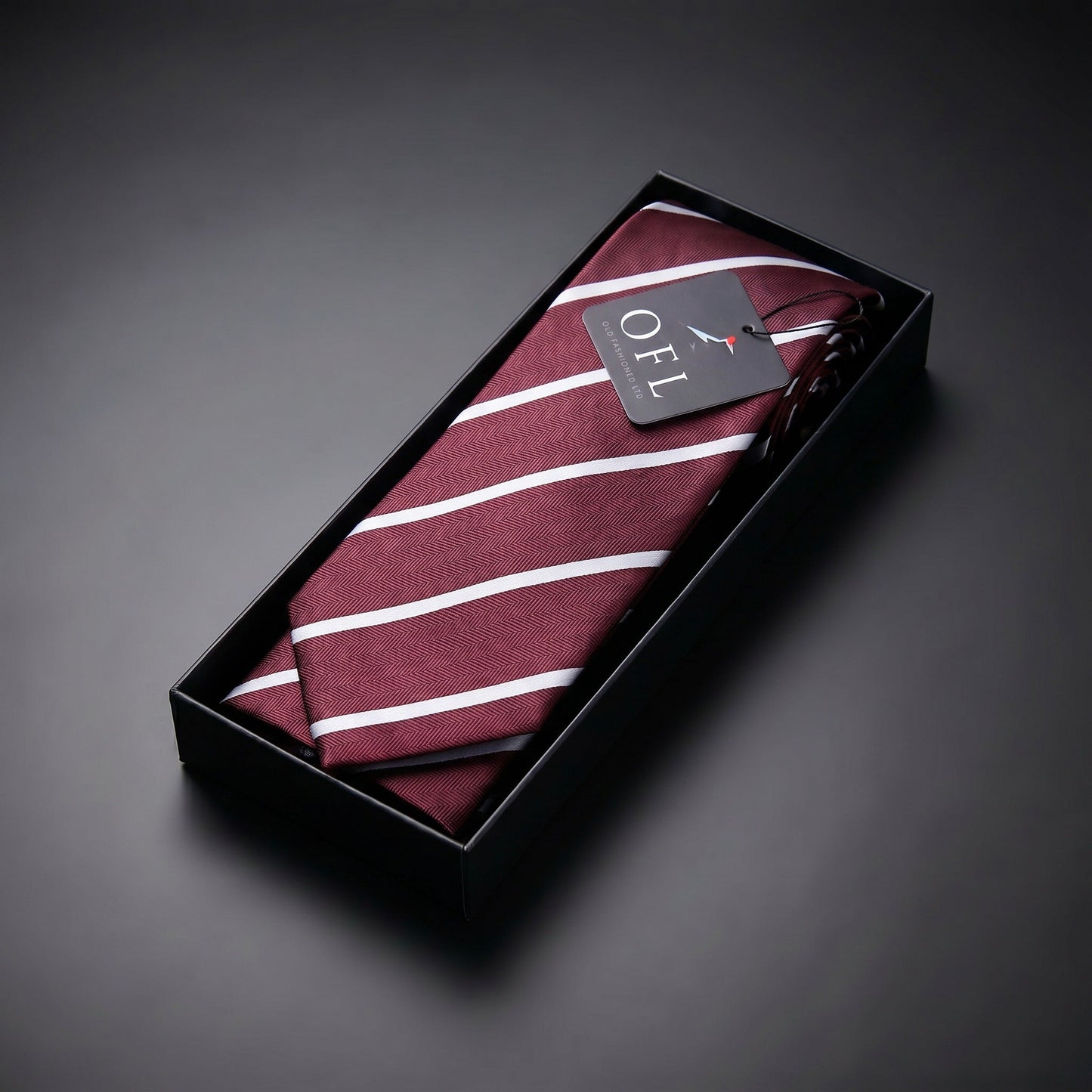 Burgundy & White Stripe Tie - Hawksmoor Edit
