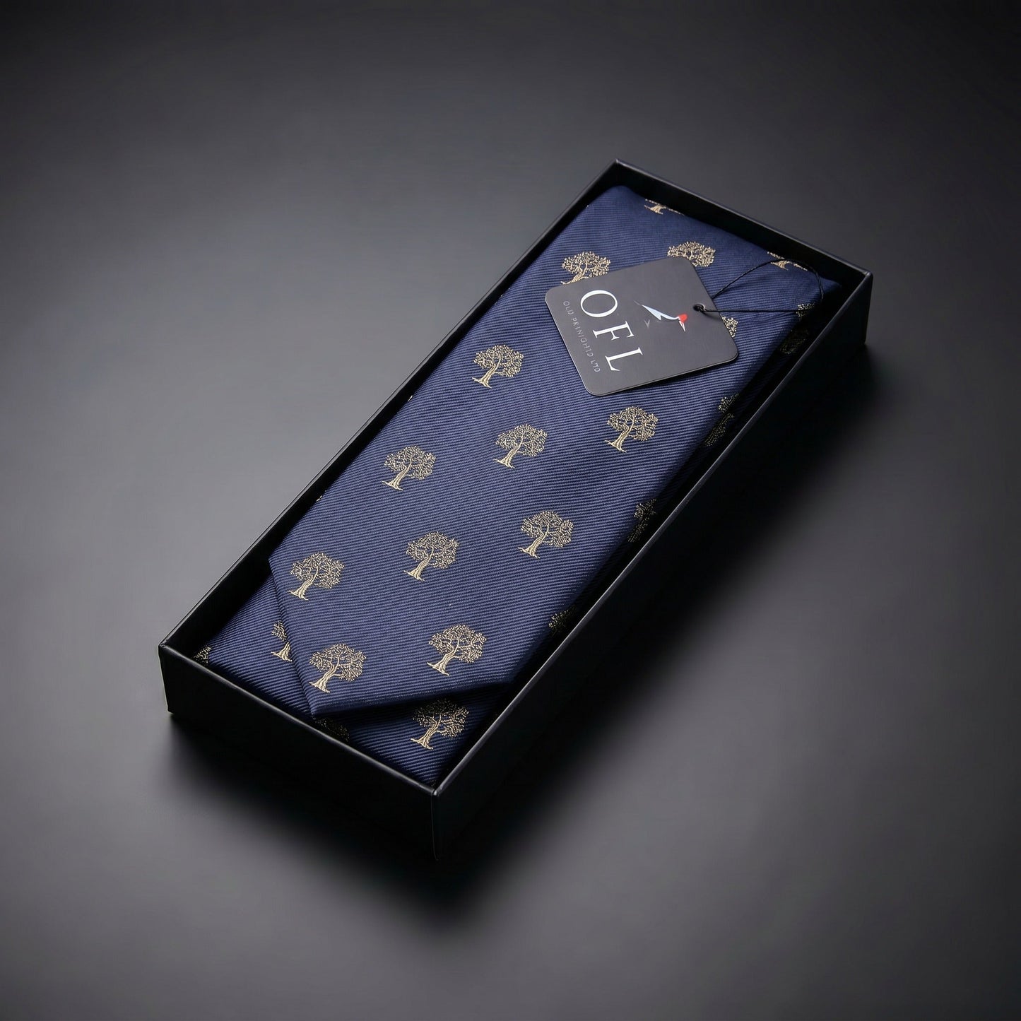 Tree Tie Navy Blue & Gold