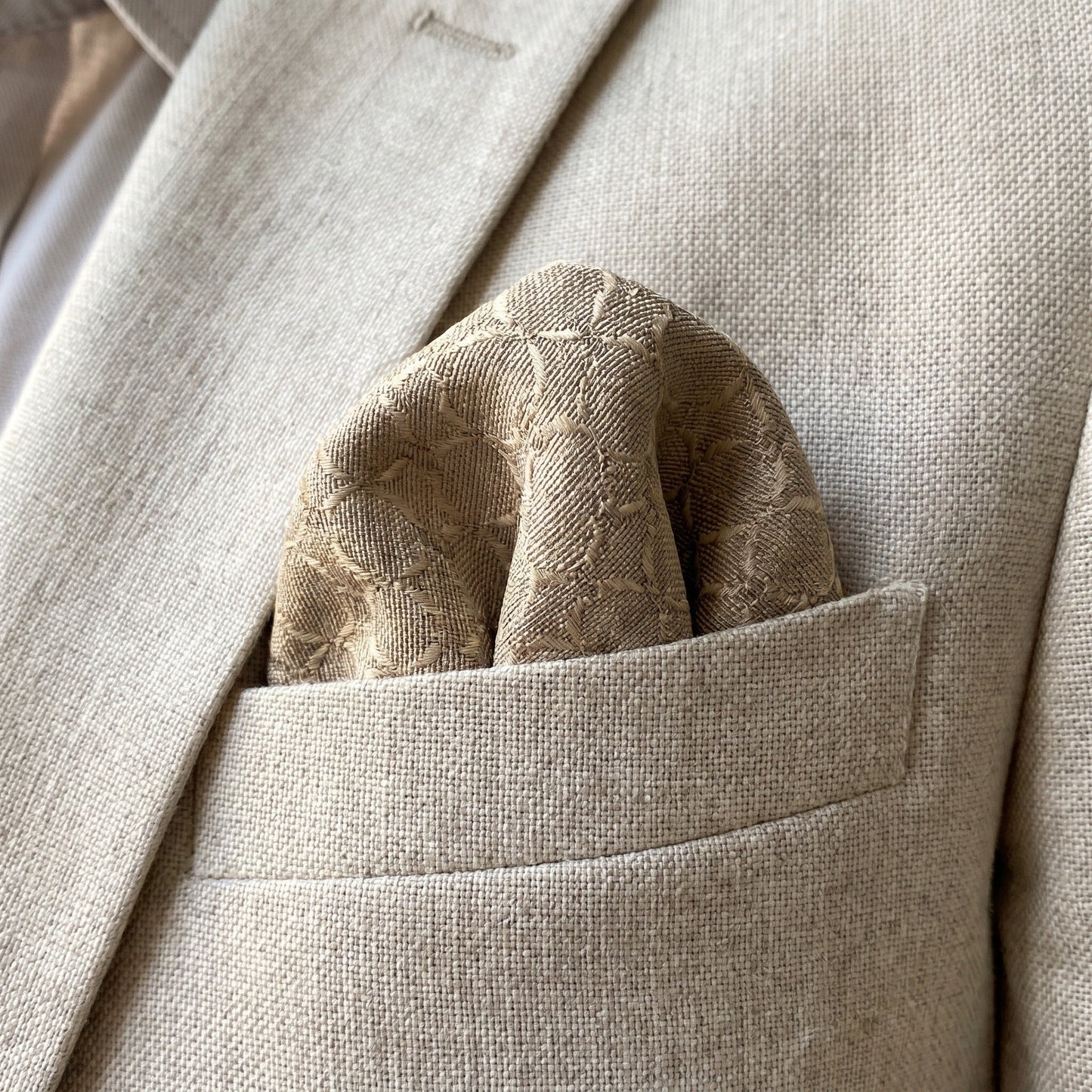 Dark Beige Textured Pocket Square