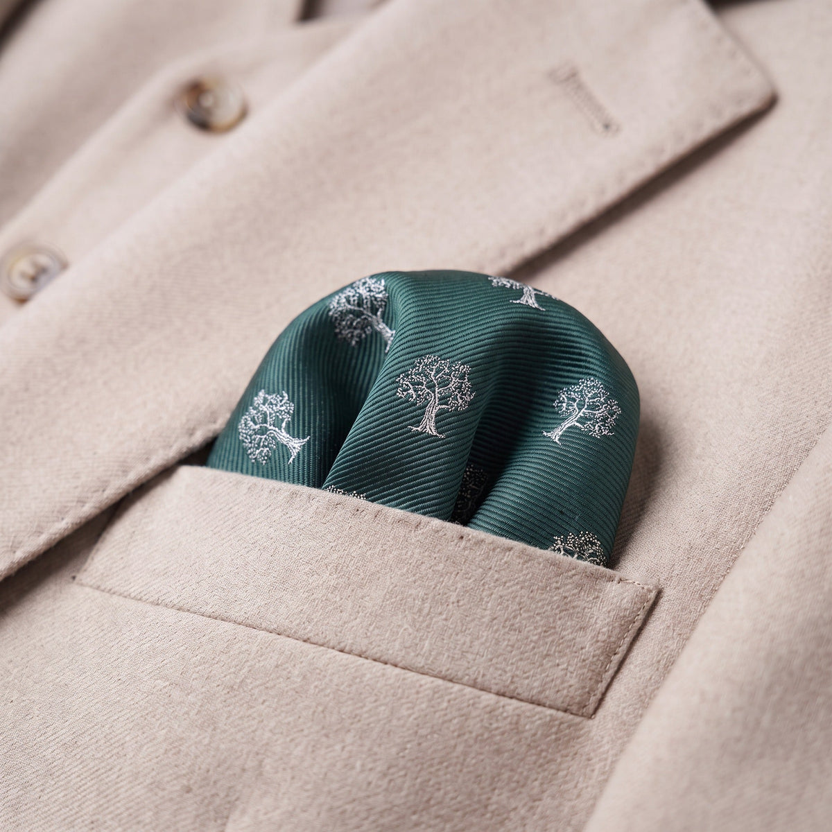 Tree Pocket Square Green & Silver
