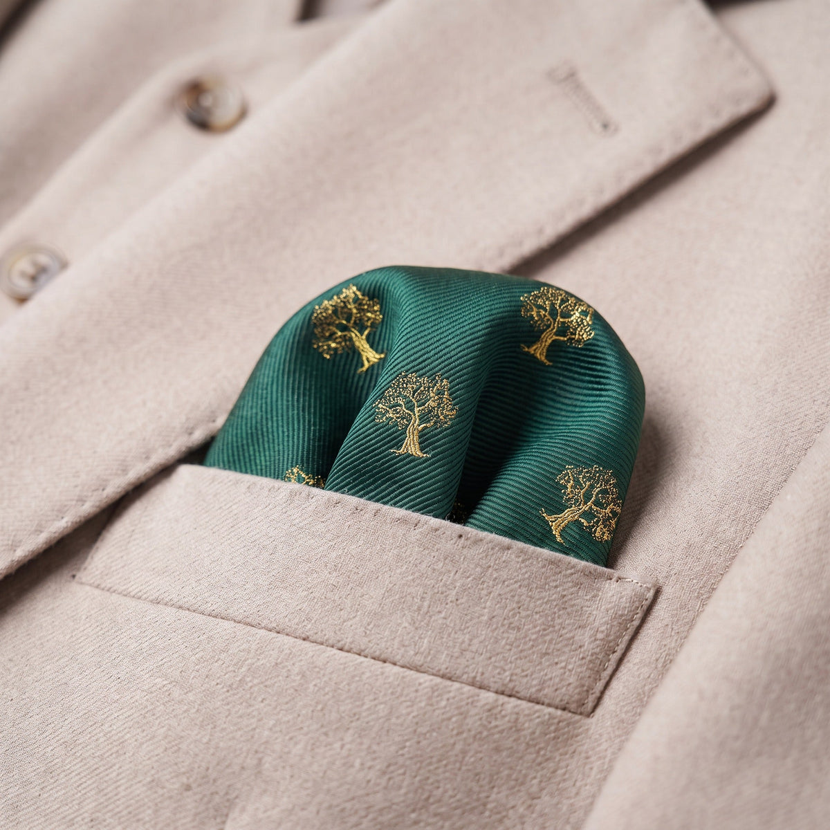 Tree Pocket Square Green & Gold