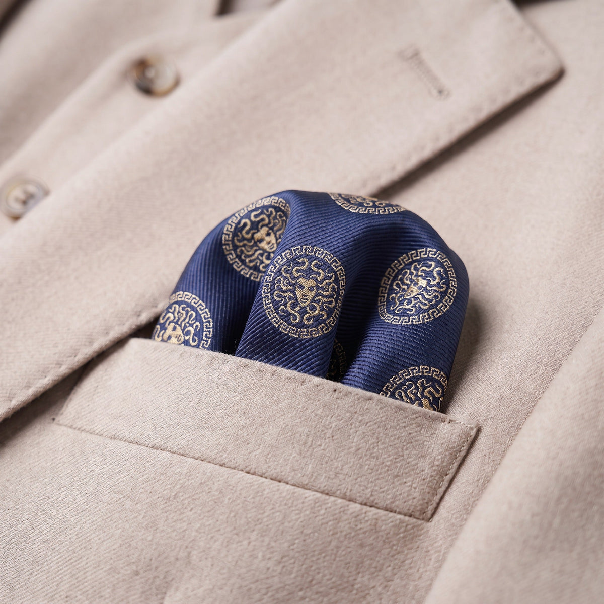 Medusa Pocket Square Blue & Gold