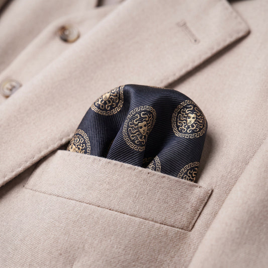 Medusa Pocket Square Black & Gold