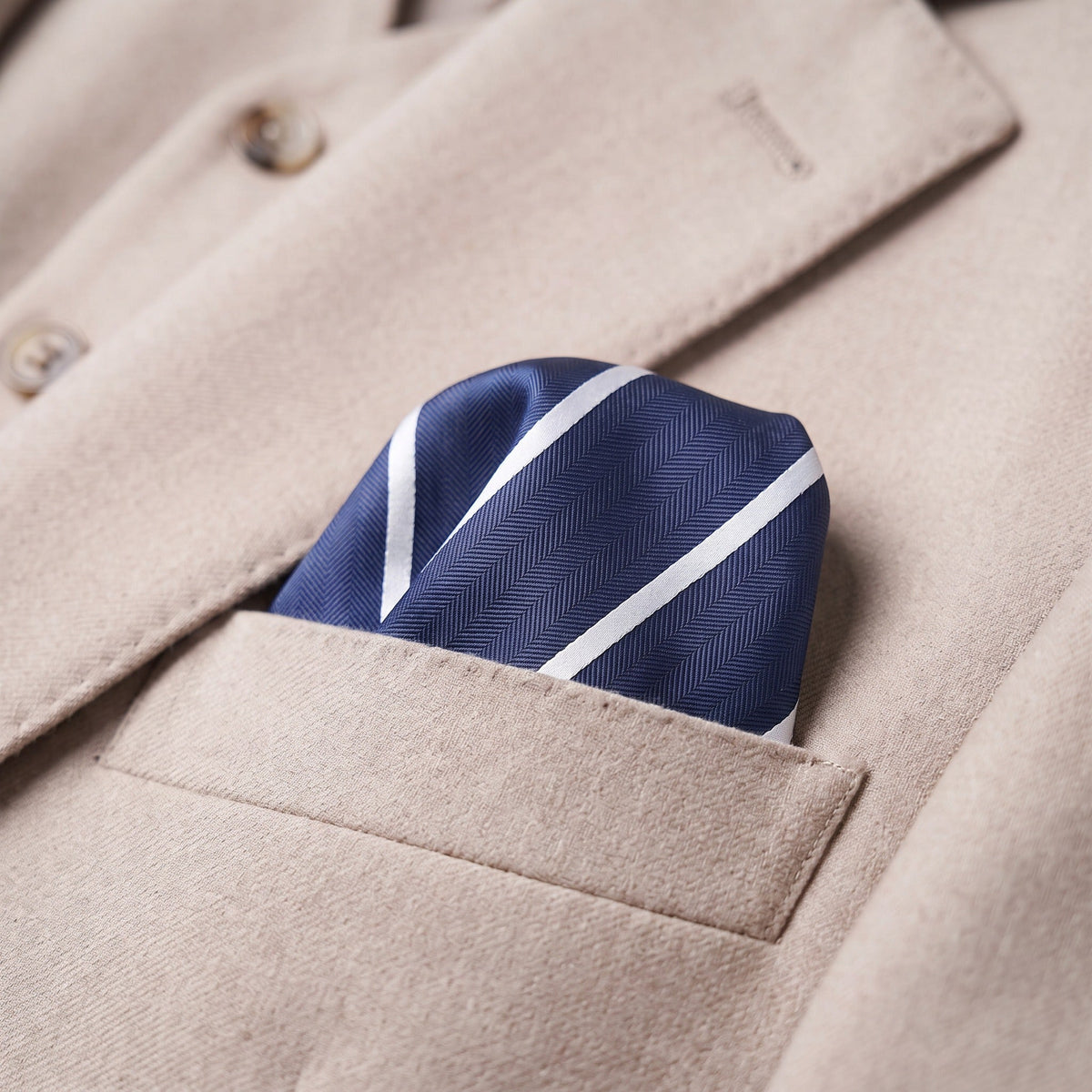Navy Blue & White Stripe Pocket Square - Hawksmoor Edit