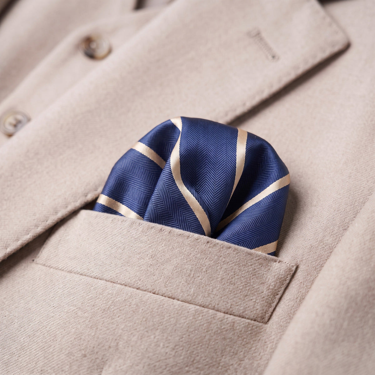 Navy Blue & Caramel Stripe Pocket Square - Hawksmoor Edit
