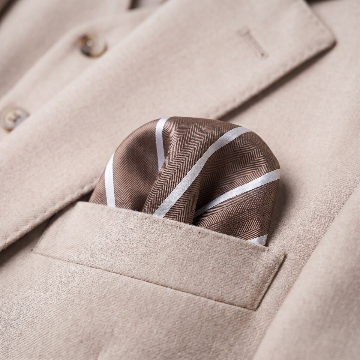Mocha & White Stripe Pocket Square - Hawksmoor Edit