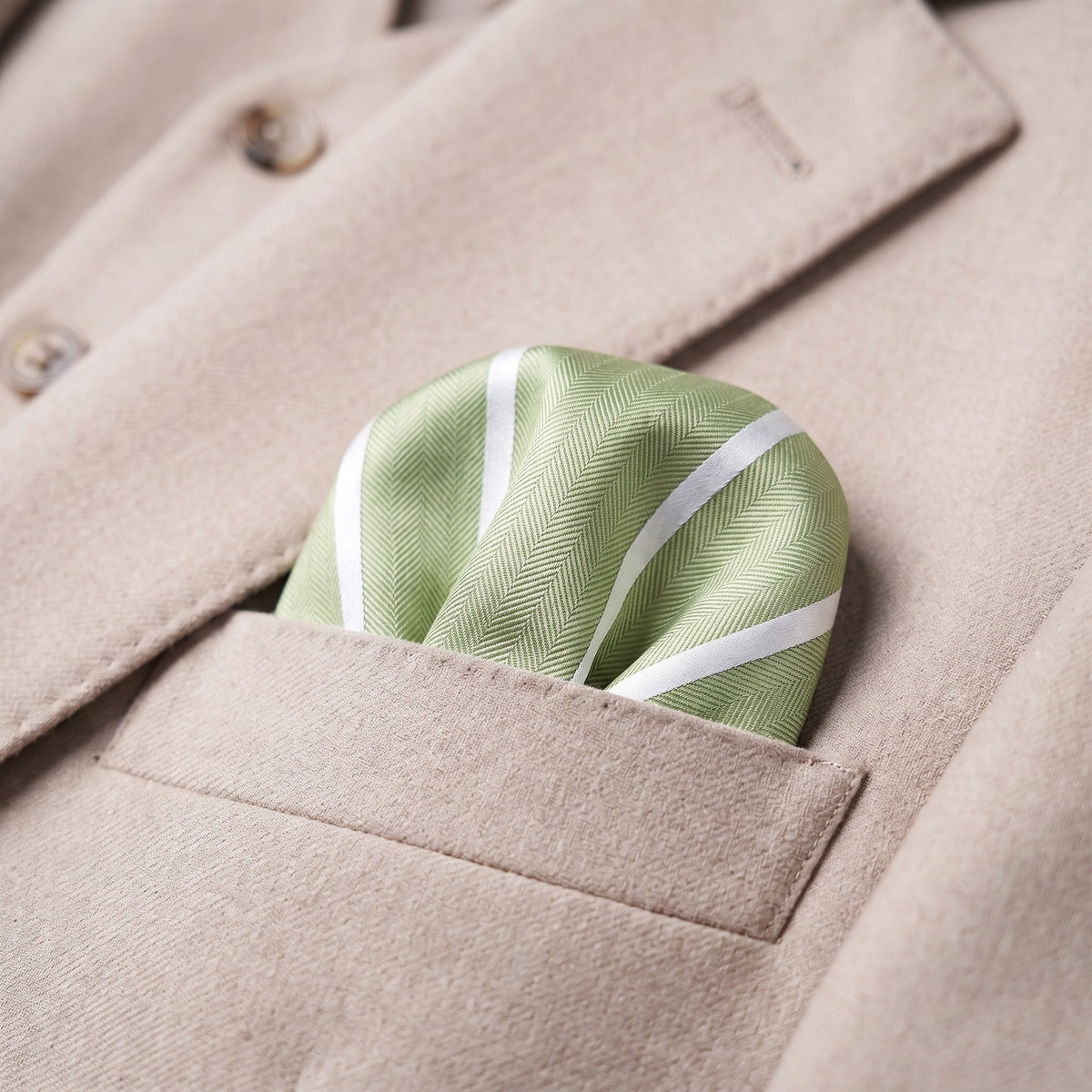 Matcha & White Stripe Pocket Square - Hawksmoor Edit