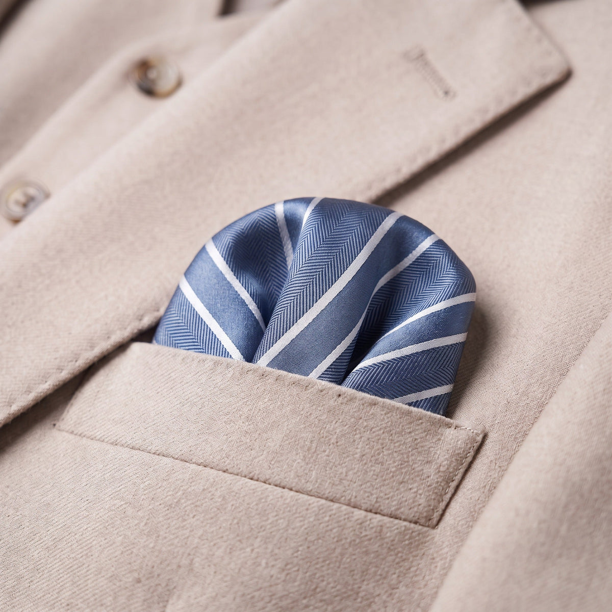 Steel blue & White Stripe Pocket Square - Charleston Edit