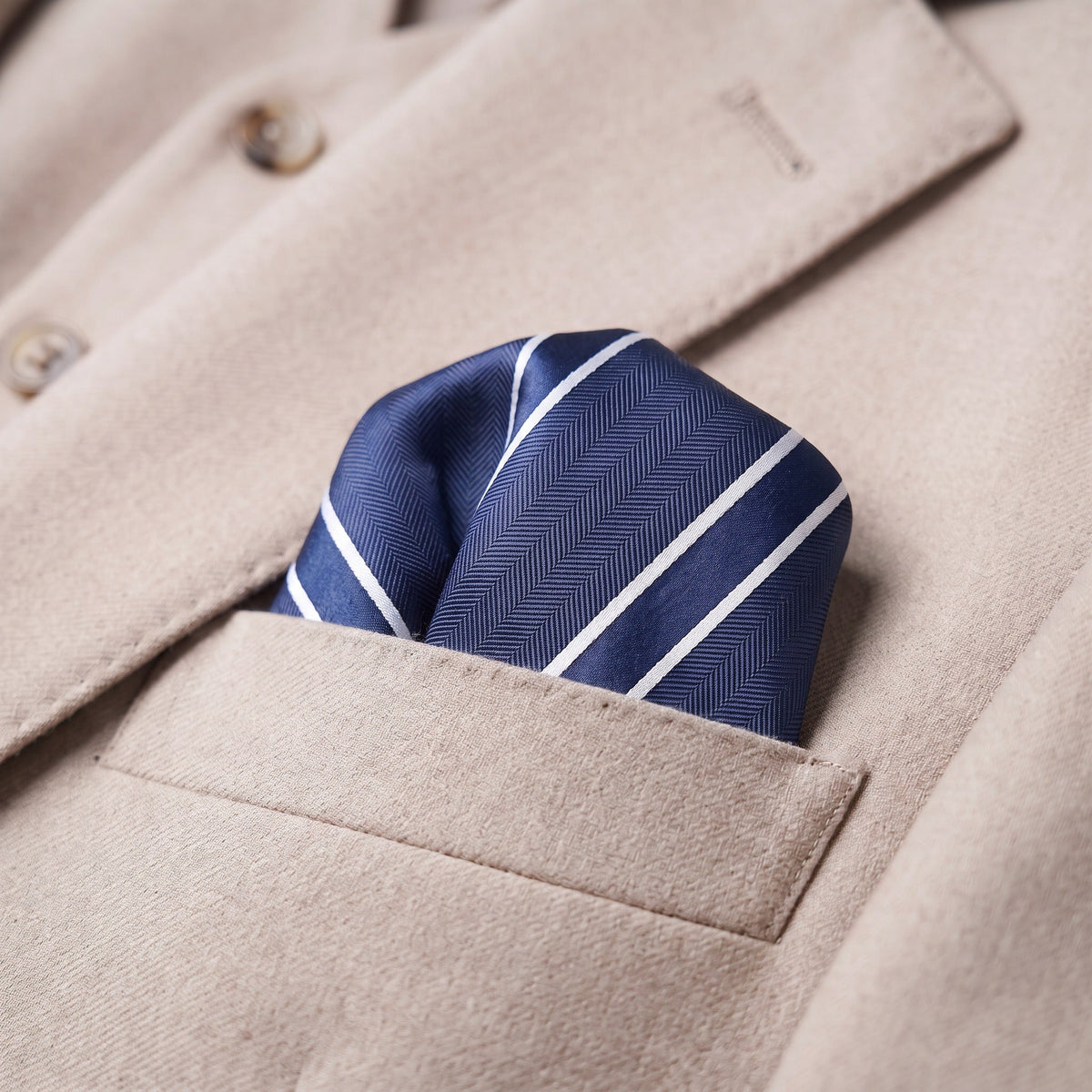 Navy Blue & White Stripe Pocket Square - Charleston Edit