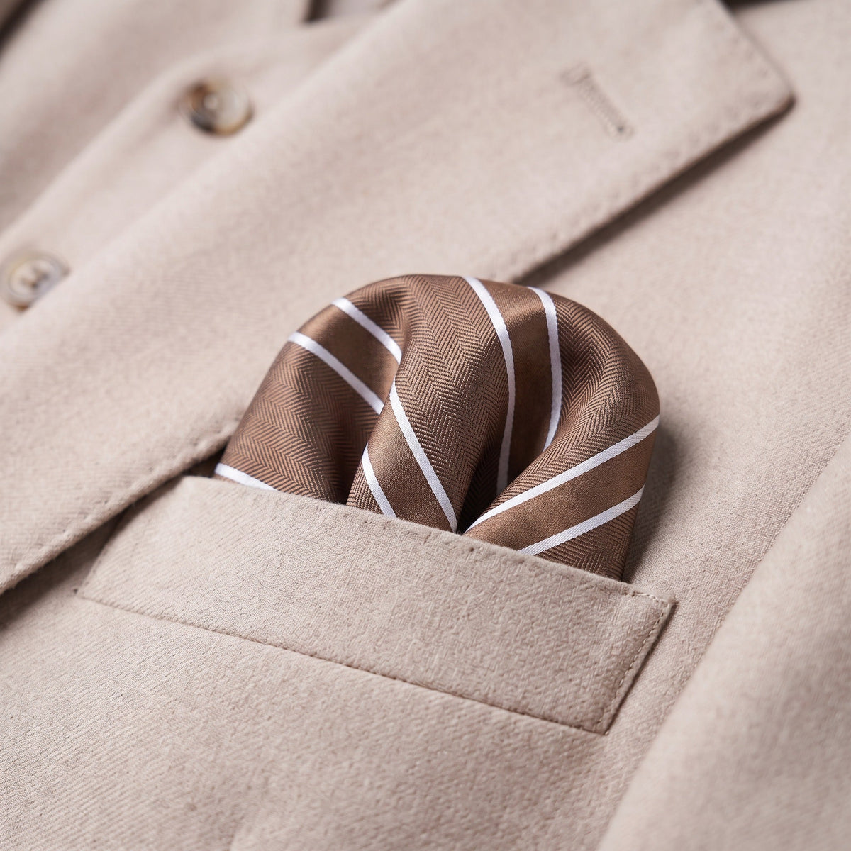 Mocha & White Stripe Pocket Square - Charleston Edit