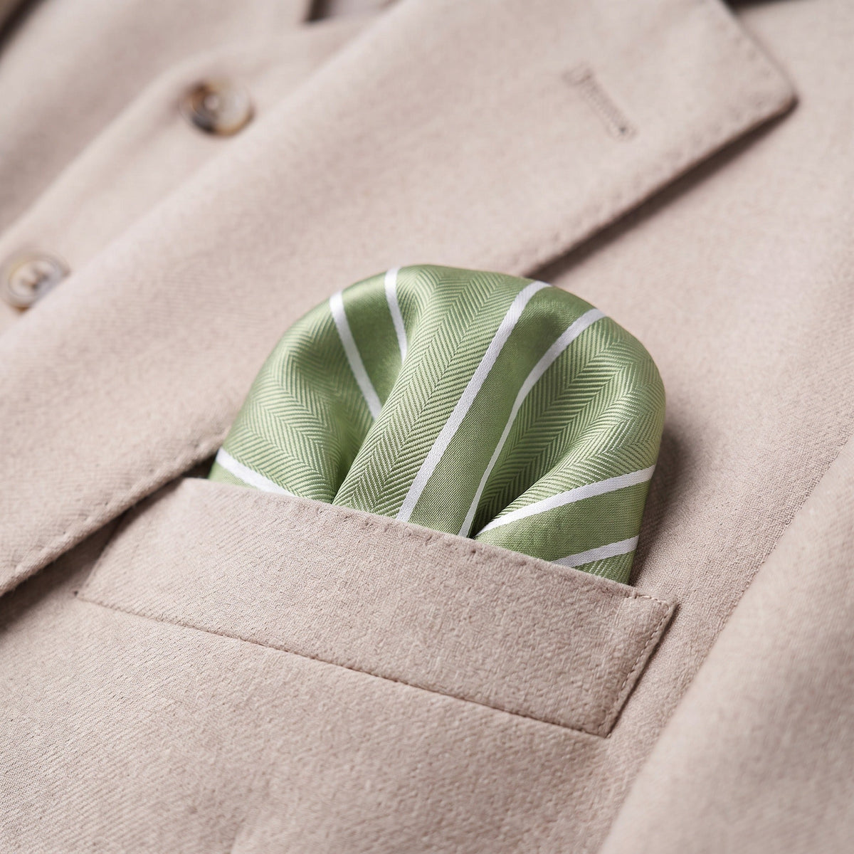 Matcha & White Stripe Pocket Square - Charleston Edit