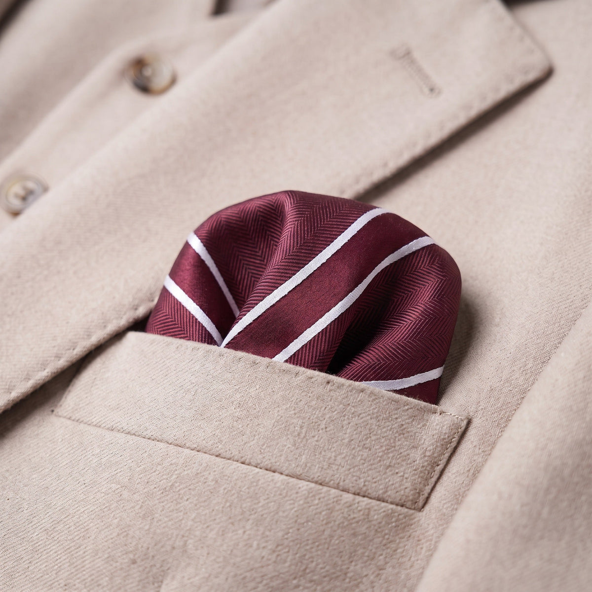 Burgundy & White Stripe Pocket Square - Charleston Edit