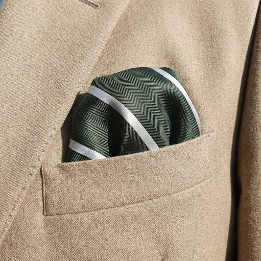 Forest Green & White Stripe Pocket Square - Hawksmoor Edit